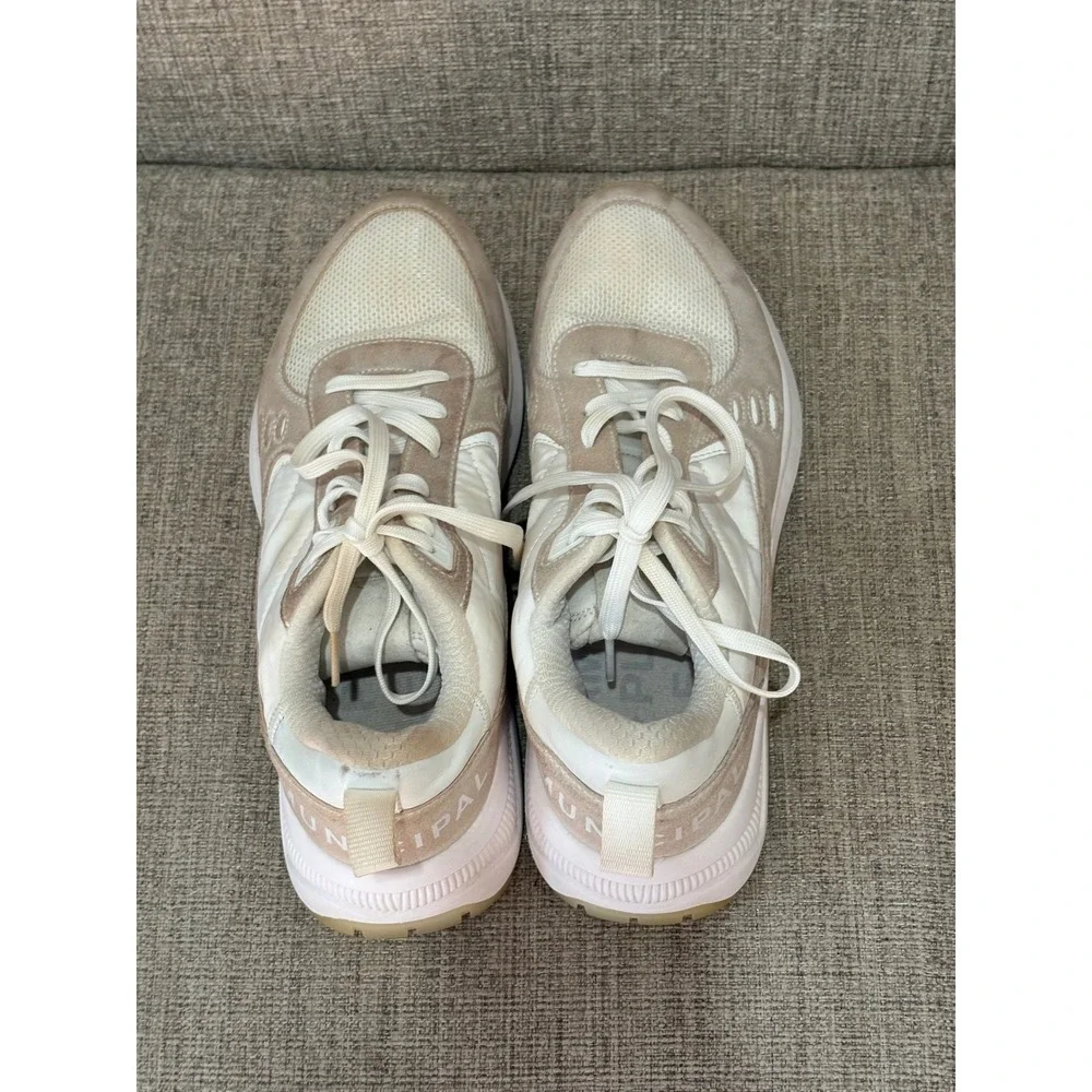 Municipal Origin Mens Sneakers Cream Tan Low Top Mesh Suede Trainers Sz 11.5